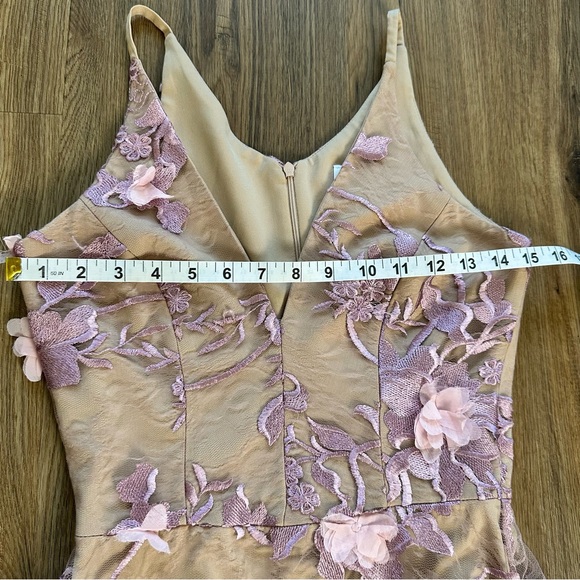 Dress the Population Audrey Dress XS  Pink 3D Floral Lace Plunge Fairycore Midi - Picture 10 of 13